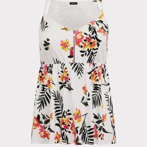 NWT Torrid Peplum Stretch Challis Zip-Front White Floral Cami Tank Top Size 00